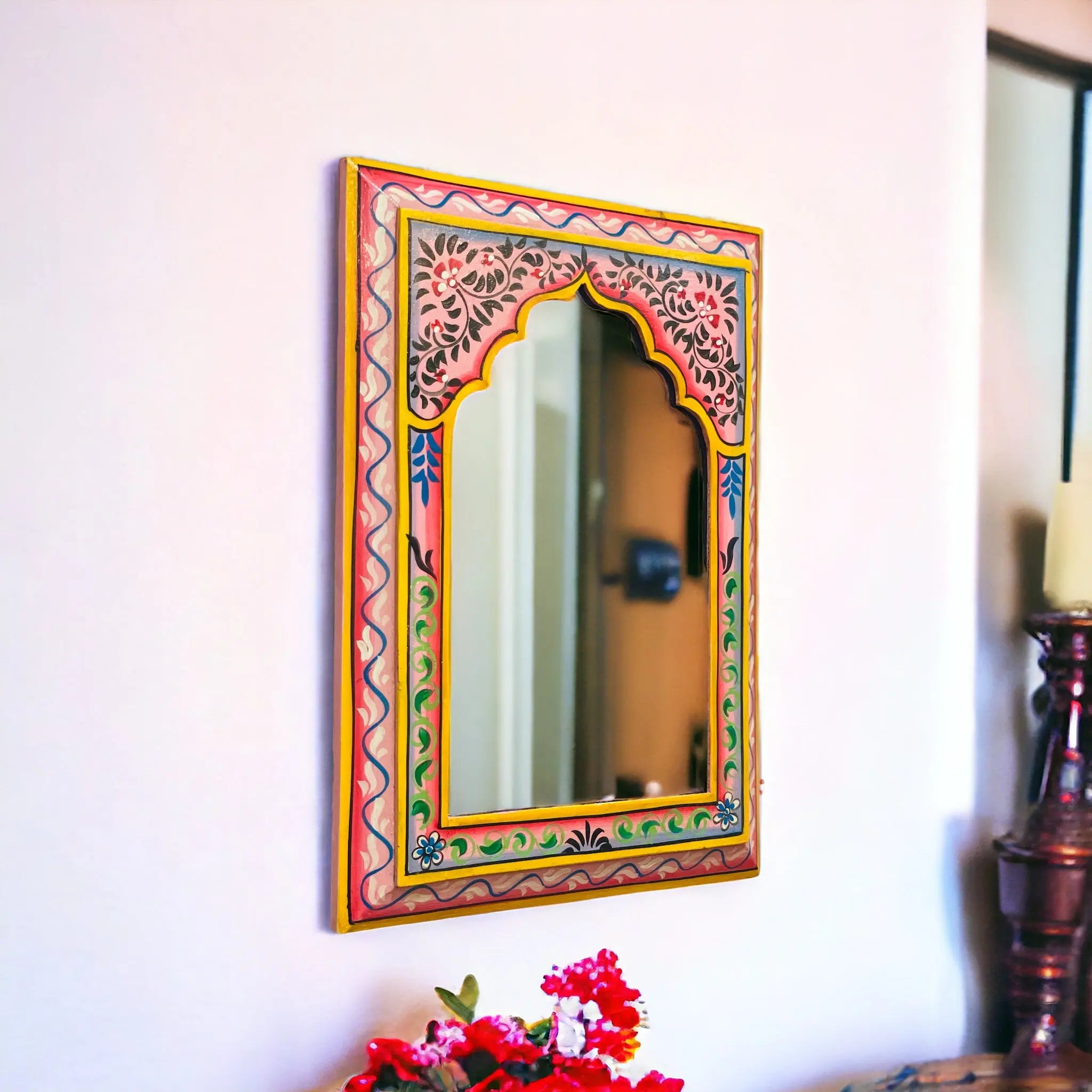 Pink Mirror | Brushed Beauty: Handpainted 25x35cm Mirror Mirror  artisan-made jlhomedecor2021.myshopify.com