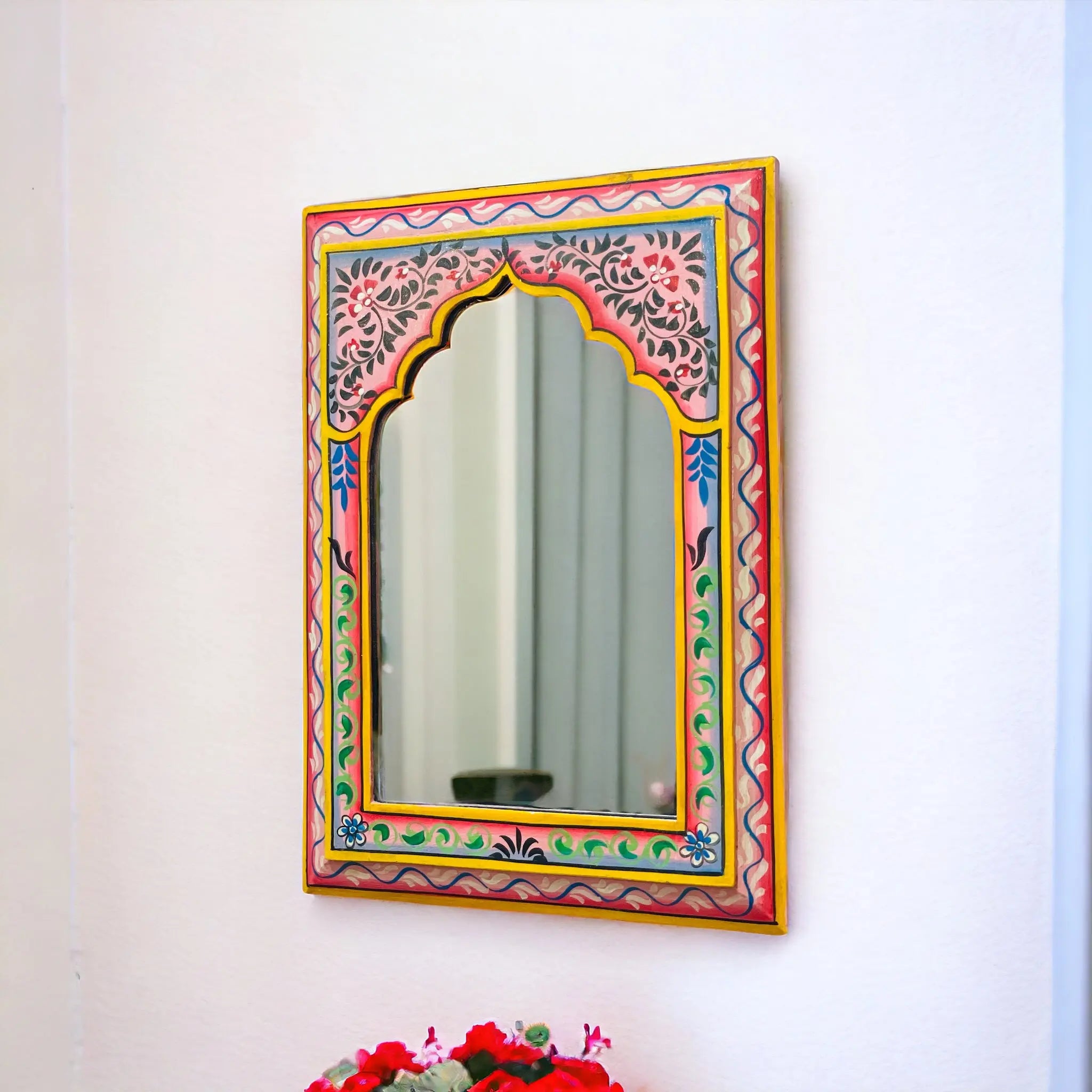 Pink Mirror | Brushed Beauty: Handpainted 25x35cm Mirror Mirror  artisan-made jlhomedecor2021.myshopify.com