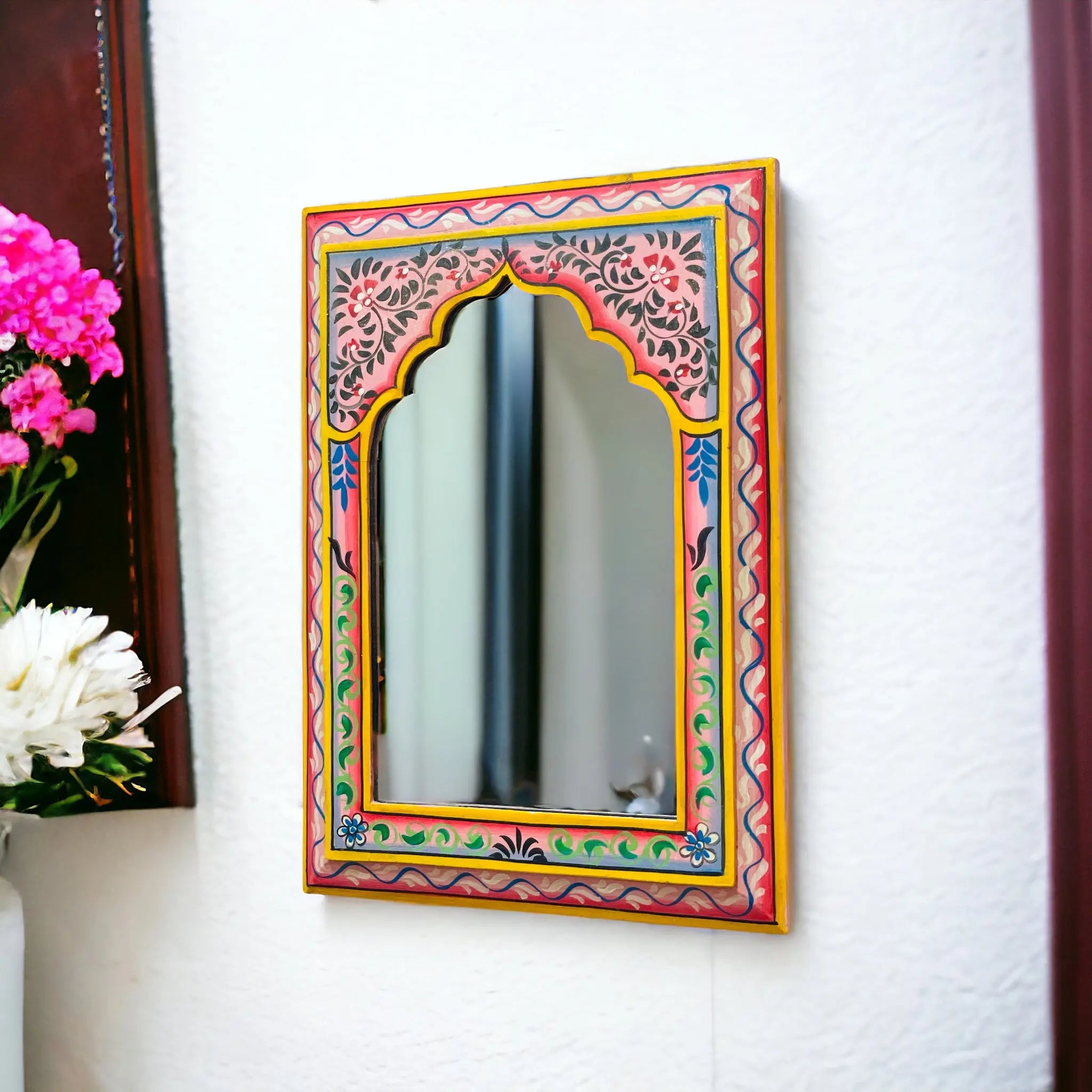 Pink Mirror | Brushed Beauty: Handpainted 25x35cm Mirror Mirror  artisan-made jlhomedecor2021.myshopify.com