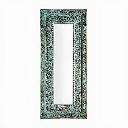 Long Rustic Wall Mirror Carved Jharokha Wall Mirror | Handmade wall decor| Antique Finish Wall Mirror | jharokha mirror | antique mirror wall | vintage mirror india | big vintage mirror | vintage full mirror