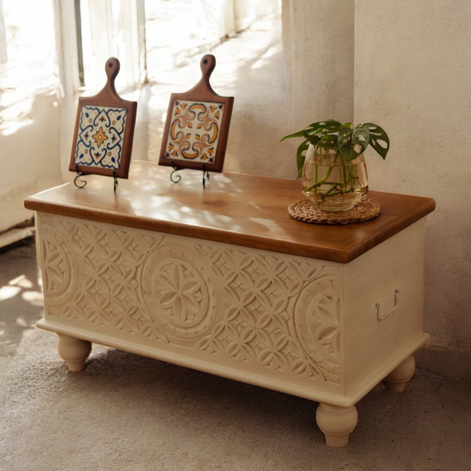Decorative Wooden Chest - Rustic Mango Wood Storage Trunk