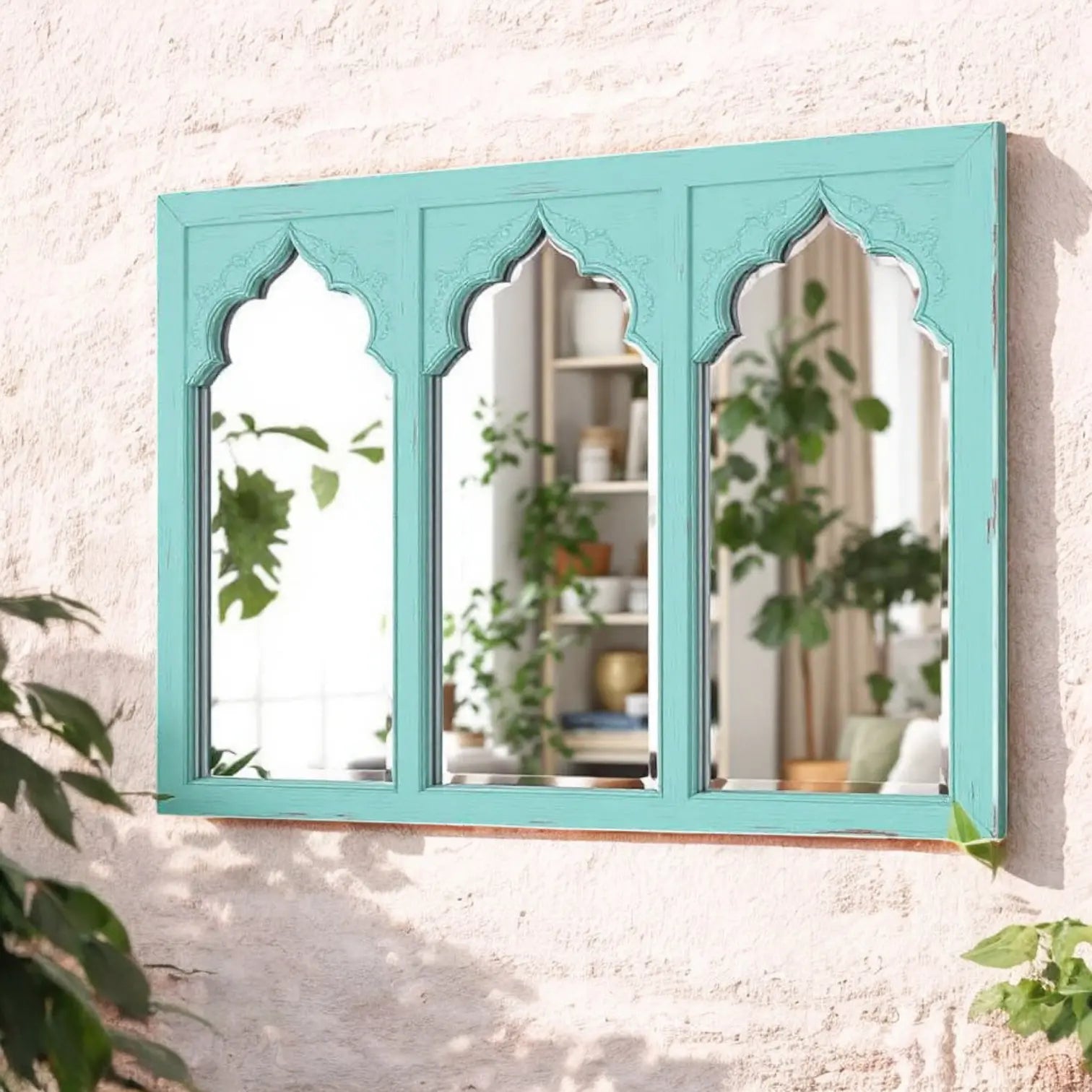Mint Green Jharokha Wall Mirror - Antique Triple Vintage Wall Mirror for Home Decor Mirror  aesthetic wall decor​ jlhomedecor2021.myshopify.com