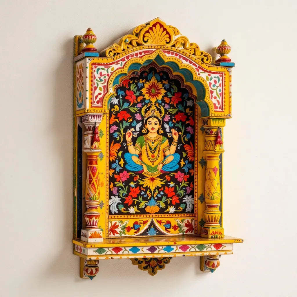 Handcrafted Wooden Jharokha Wall Shelf - Unique Carved Design for Living Room Decor Wall Shelf  corner wall shelf​ jlhomedecor2021.myshopify.com