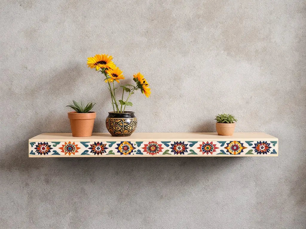 Hand-Painted Wooden Wall Shelf - Decorative Wall Mounted Shelves for Living Room & Bedroom Wall Shelf  corner wall shelf​ jlhomedecor2021.myshopify.com