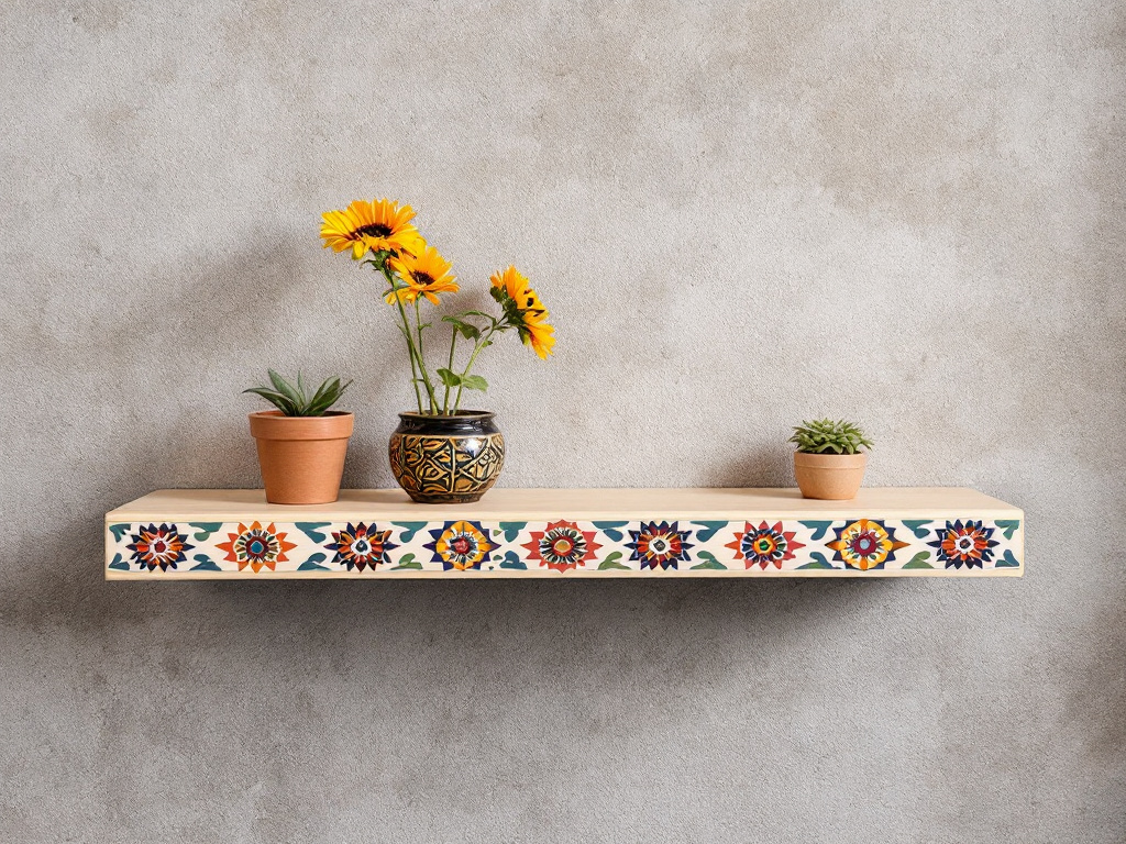 Hand-Painted Wooden Wall Shelf - Decorative Wall Mounted Shelves for Living Room & Bedroom