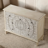 Whitewashed Carved 3 over 4 Drawer Dresser | Carved Wooden Chest of Drawer Vintage Finish | Carved Flower Mango Wood Solid