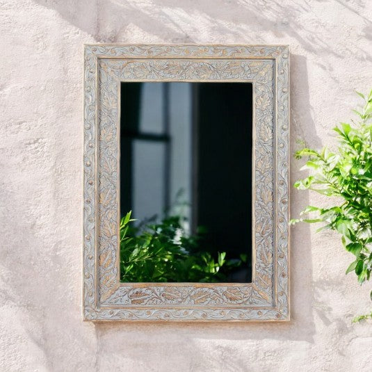 Floral Wooden Wall Mirror |Carved Jharokha Wall Mirror | Handmade wall decor| Antique Finish Wall Mirror | carved wood wall decor |  jharokha mirror | antique mirror wall | vintage mirror india | jharokha wall hanging | jharokha wall decor