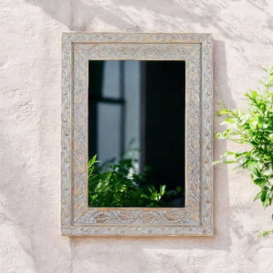 Floral Wooden Wall Mirror |Carved Jharokha Wall Mirror | Handmade wall decor| Antique Finish Wall Mirror | carved wood wall decor |  jharokha mirror | antique mirror wall | vintage mirror india | jharokha wall hanging | jharokha wall decor