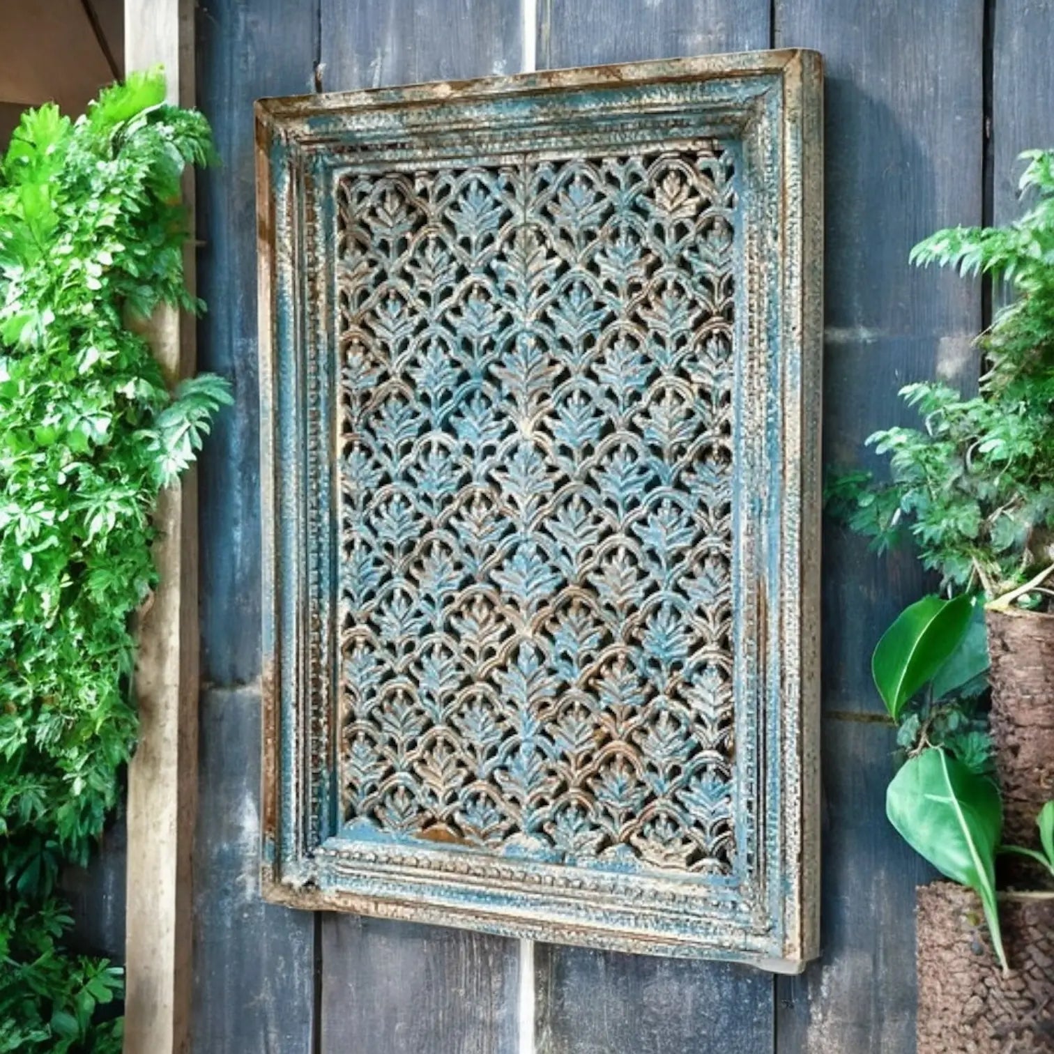 Carved Wall Panel | wood wall panels living room Rustic Jaali Wall Panel Headboard  bed head wall design jlhomedecor2021.myshopify.com