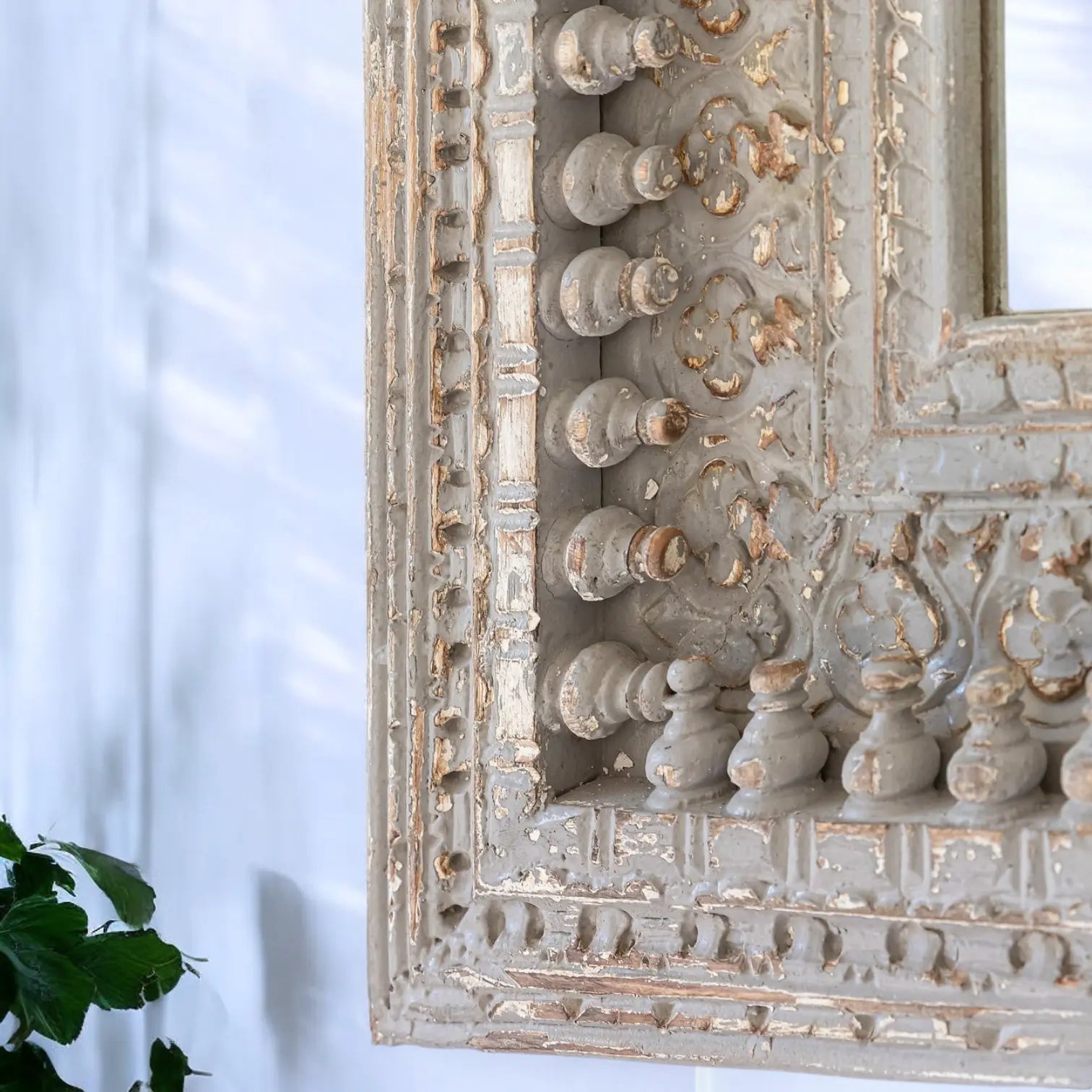 Gray Hand Carved Mirror Frame Solid Wood Mirror  architectural details jlhomedecor2021.myshopify.com