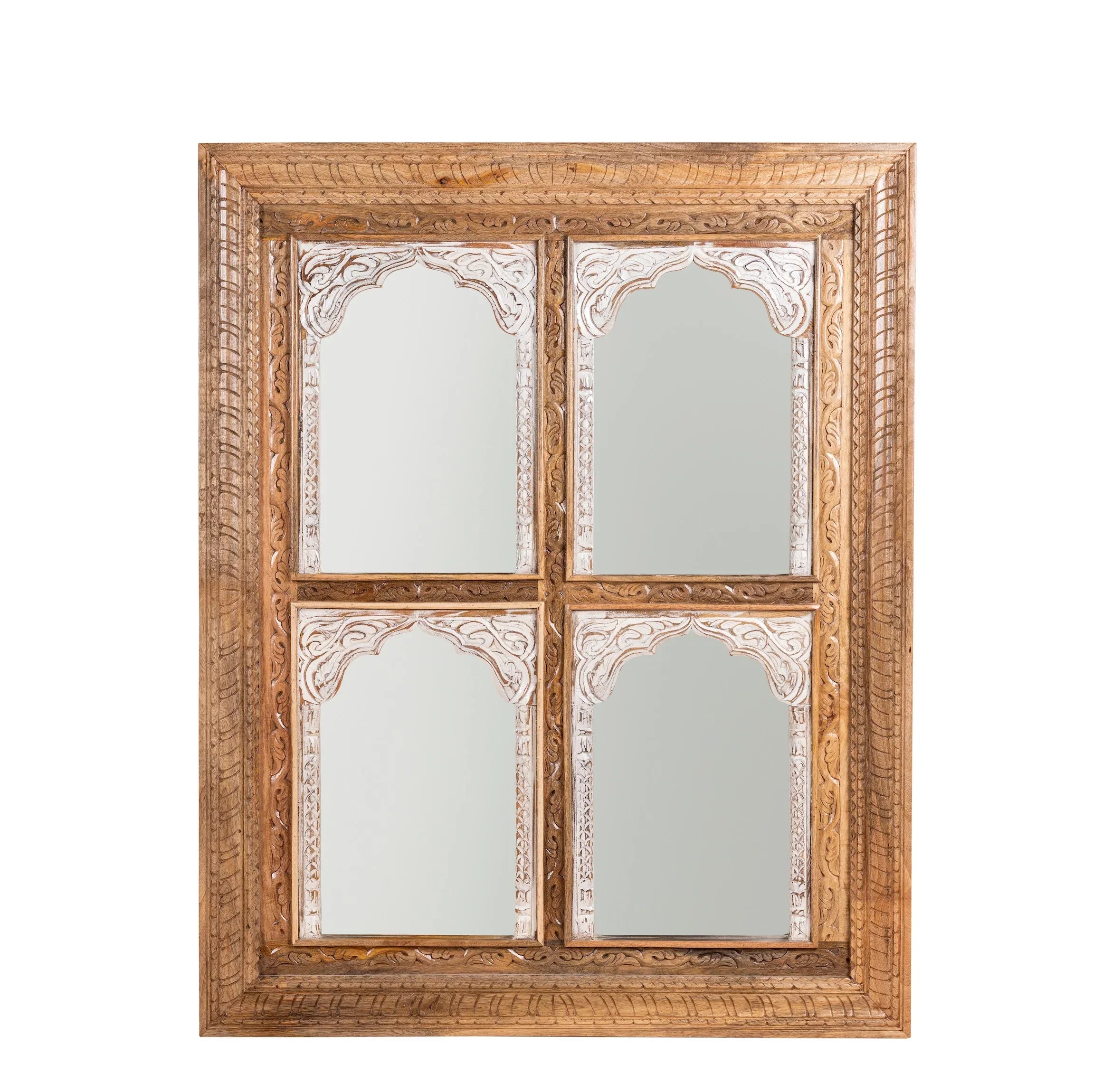 Vintage Wood Frame Jharokha Mirror, Carved Antique Wall Mirror, Large Mirror 150 × 120