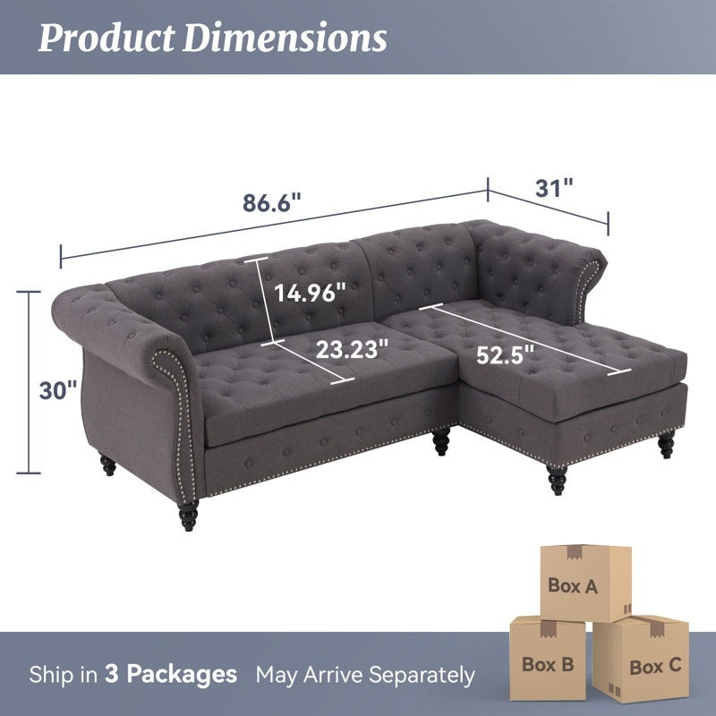 Premium Chesterfield Chaise Sofa | Custom L-Shape Tufted Upholstered Couch | Luxury Living Room Seating | J.L.HOME DECOR