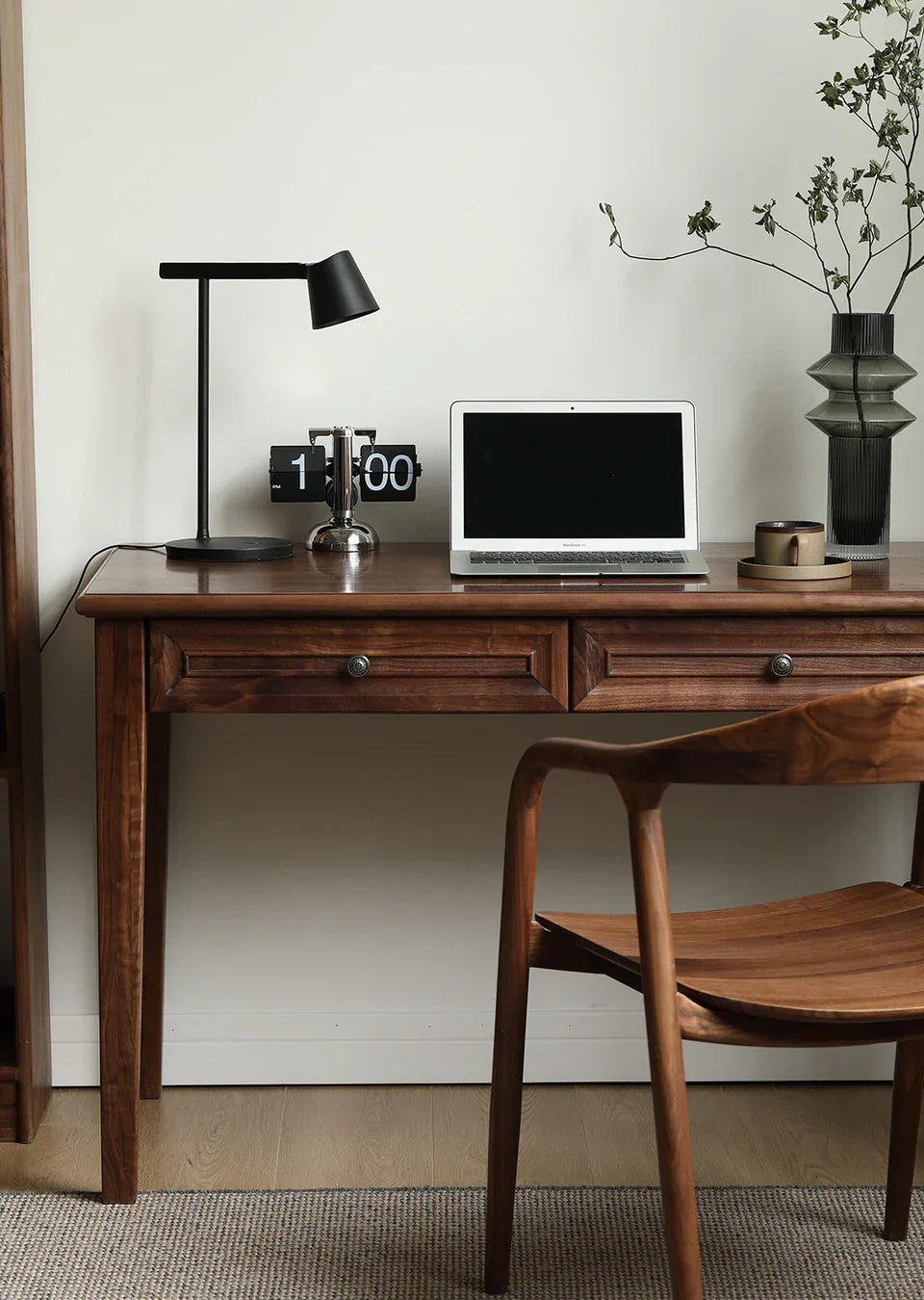 Acacia Wood 2-Drawer Writing Desk | Modern Console Table | Solid Wood Home Office Desk | Dark Finish | J.L.HOME DECOR