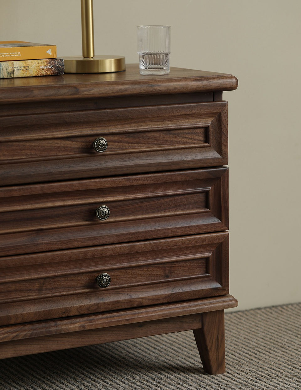 Classic Acacia Wood 3-Drawer Nightstand | Solid Wood Bedside Table | Dark Finish Bedroom Furniture | J.L.HOME DECOR