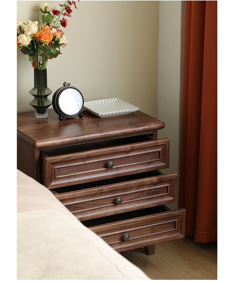 Classic Acacia Wood 3-Drawer Nightstand | Solid Wood Bedside Table | Dark Finish Bedroom Furniture | J.L.HOME DECOR