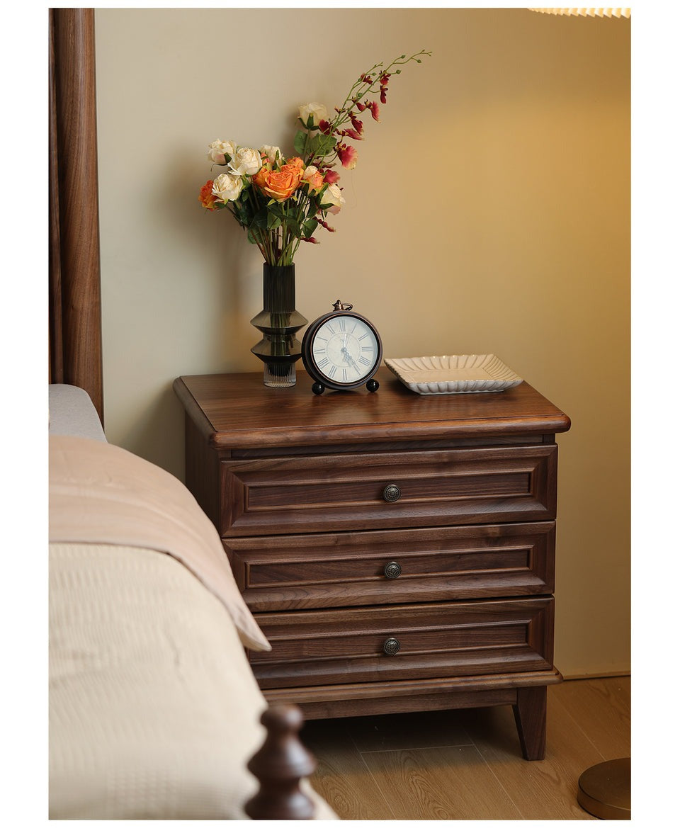 Classic Acacia Wood 3-Drawer Nightstand | Solid Wood Bedside Table | Dark Finish Bedroom Furniture | J.L.HOME DECOR