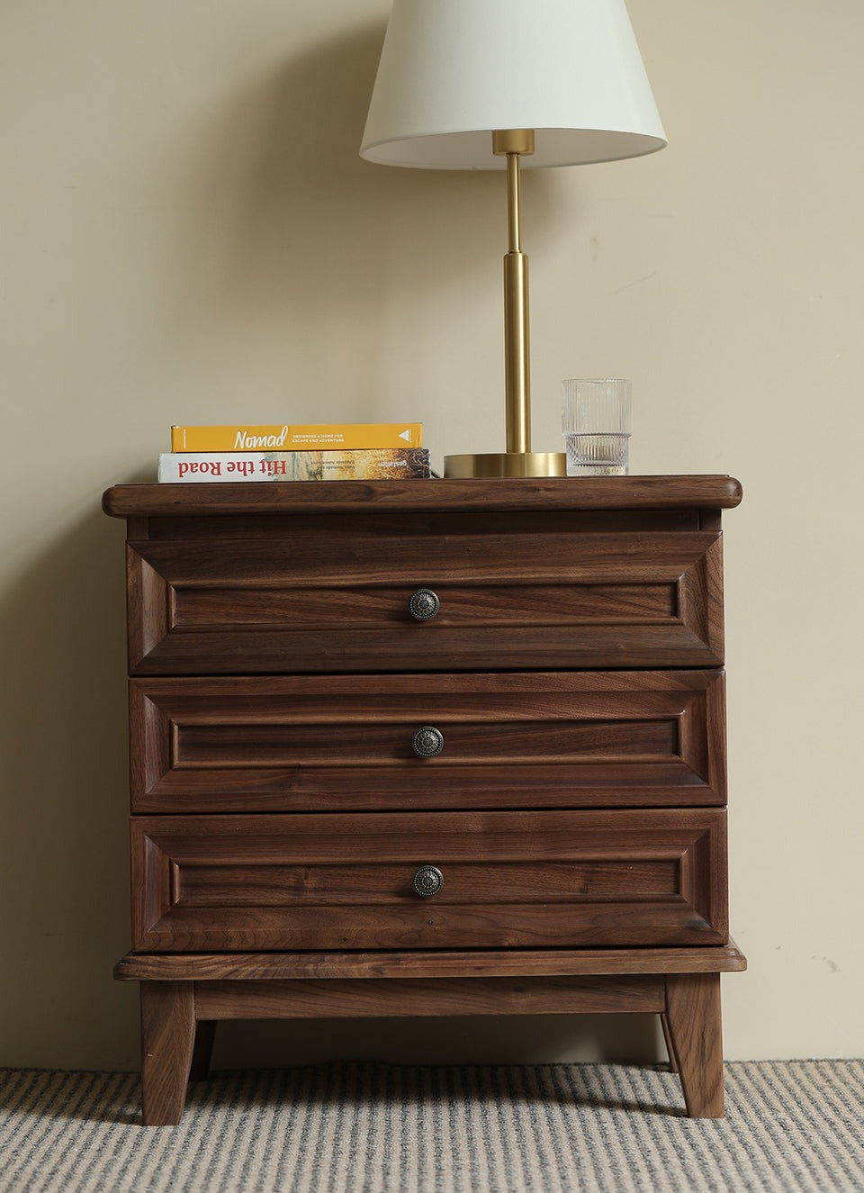 Classic Acacia Wood 3-Drawer Nightstand | Solid Wood Bedside Table | Dark Finish Bedroom Furniture | J.L.HOME DECOR