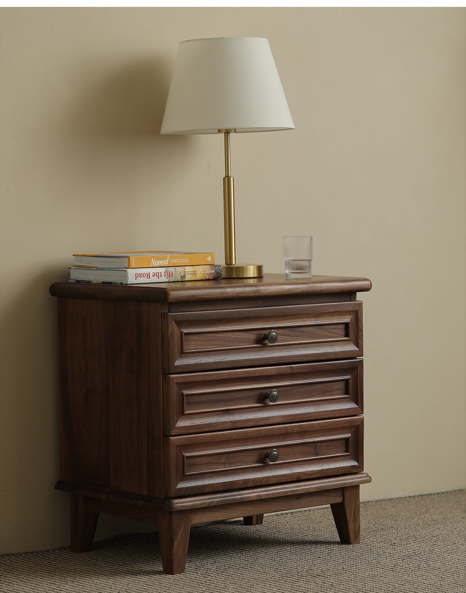 Classic Acacia Wood 3-Drawer Nightstand | Solid Wood Bedside Table | Dark Finish Bedroom Furniture | J.L.HOME DECOR