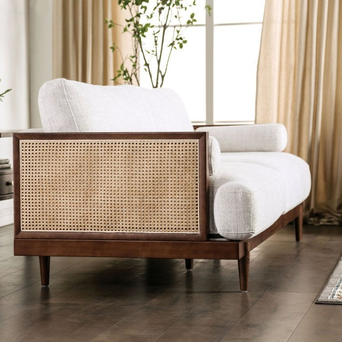 Modern Wooden Rattan Sofa | Handcrafted Cane & Wood Upholstered Couch | Mid-Century Living Room Seating | J.L.HOME DECOR