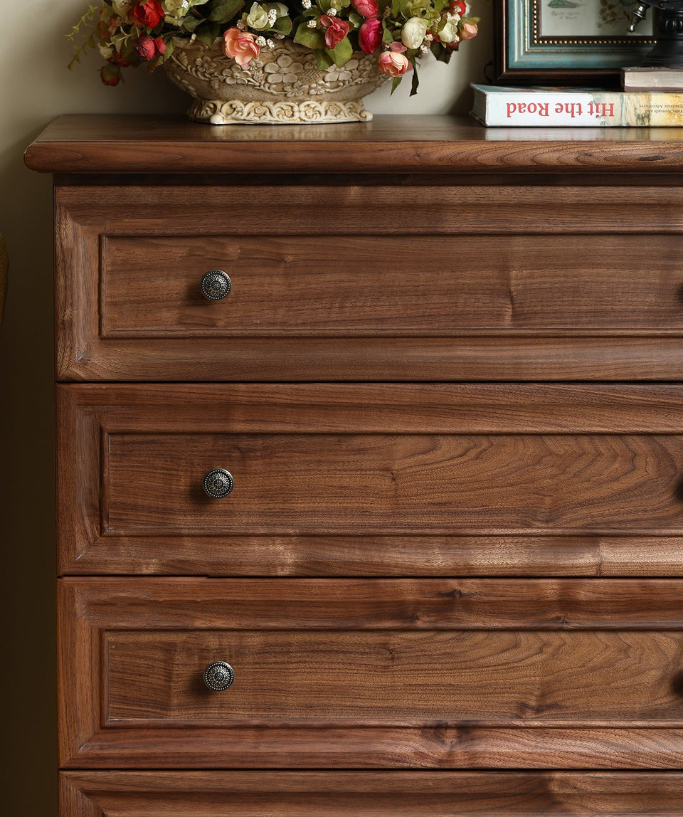 Acacia Wood 5-Drawer Dresser | Tall Chest | Solid Wood Bedroom Furniture | Dark Finish | J.L.HOME DECOR