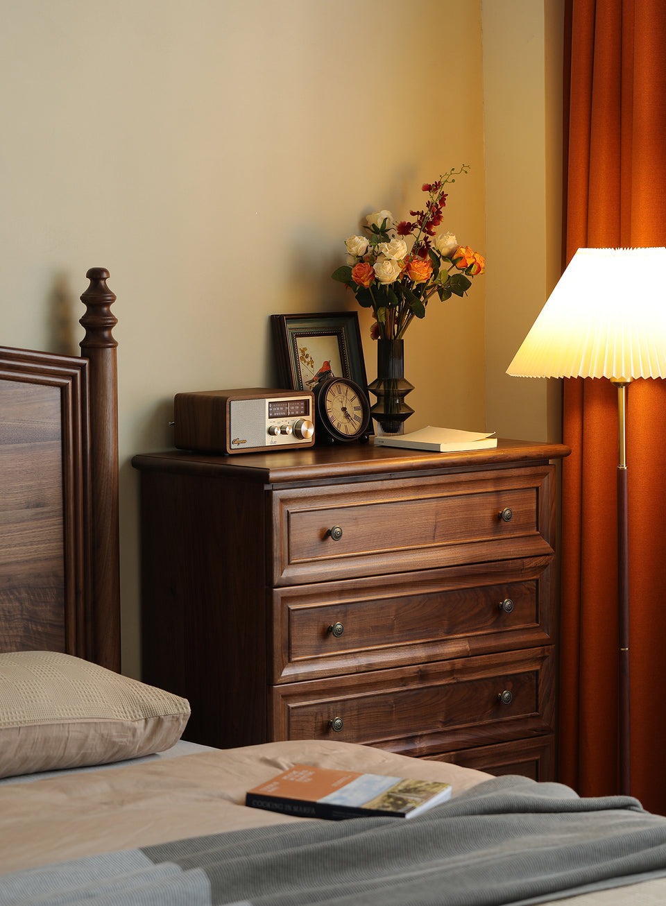 Acacia Wood 5-Drawer Dresser | Tall Chest | Solid Wood Bedroom Furniture | Dark Finish | J.L.HOME DECOR