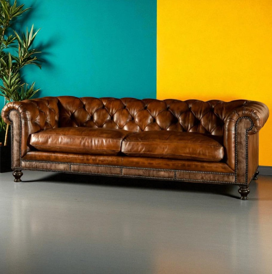 Monarch Legacy Dark Brown Chesterfield Sofa – Handcrafted Buffalo Leather 3-Seater by J.L.HOME DECOR