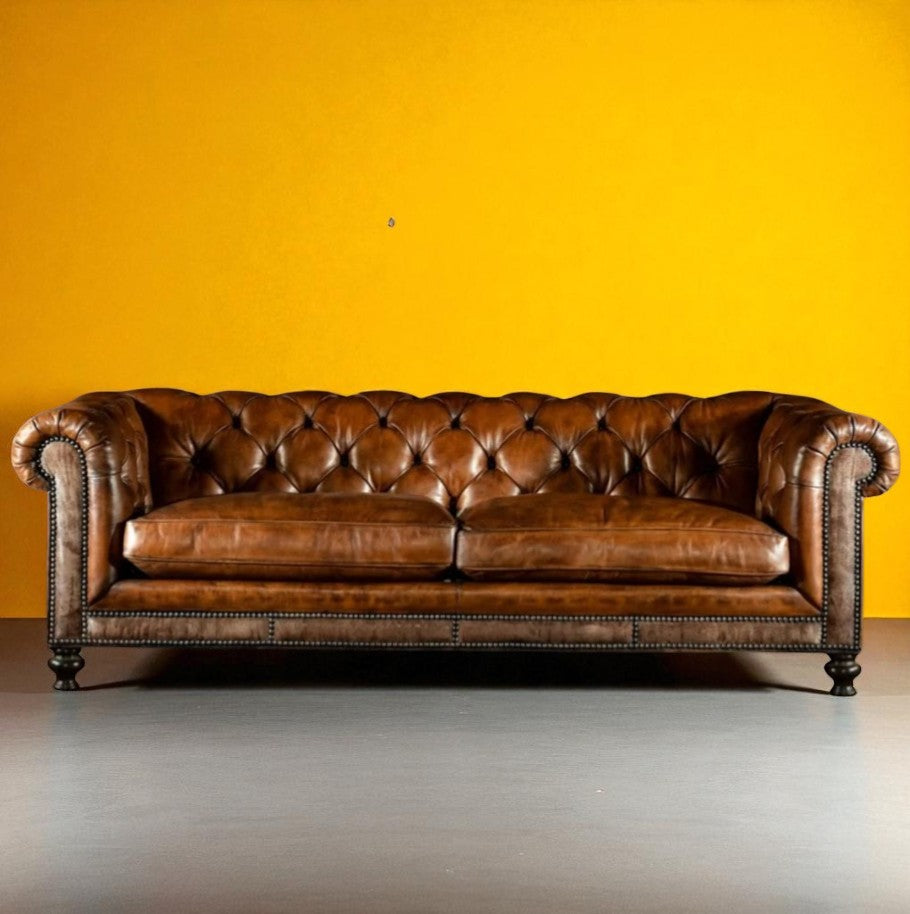 Monarch Legacy Dark Brown Chesterfield Sofa – Handcrafted Buffalo Leather 3-Seater by J.L.HOME DECOR