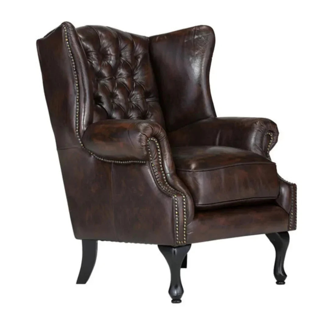 Oxford Monarch Wingback Chesterfield 1-Seater – Handcrafted Genuine Leather Armchair by  J.L.HOME DECOR