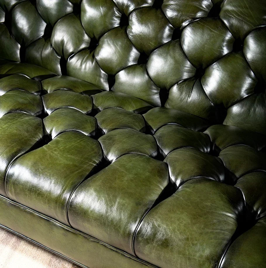 Windsor Olive Green Chesterfield 3-Seater Sofa – Handcrafted Buffalo Leather by J.L.HOME DECOR