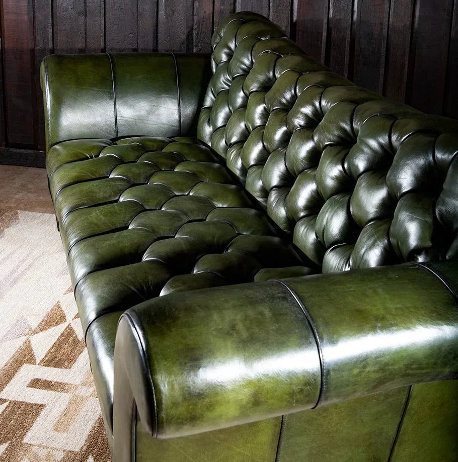 Windsor Olive Green Chesterfield 3-Seater Sofa – Handcrafted Buffalo Leather by J.L.HOME DECOR