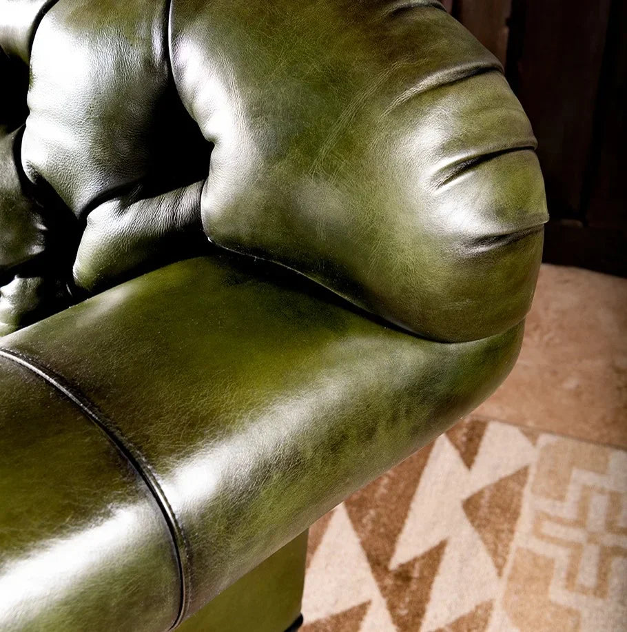 Windsor Olive Green Chesterfield 3-Seater Sofa – Handcrafted Buffalo Leather by J.L.HOME DECOR