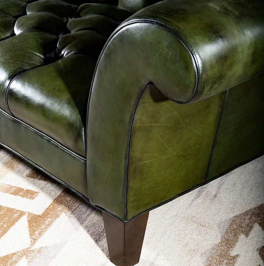 Windsor Olive Green Chesterfield 3-Seater Sofa – Handcrafted Buffalo Leather by J.L.HOME DECOR