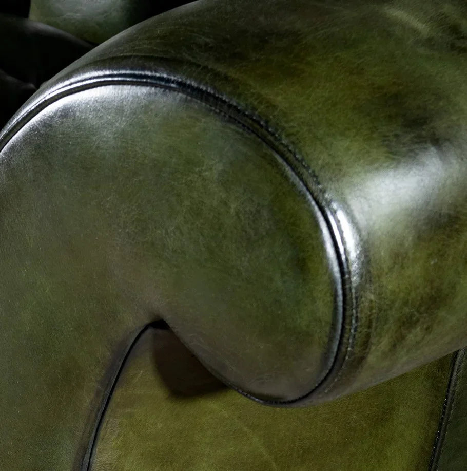 Windsor Olive Green Chesterfield 3-Seater Sofa – Handcrafted Buffalo Leather by J.L.HOME DECOR