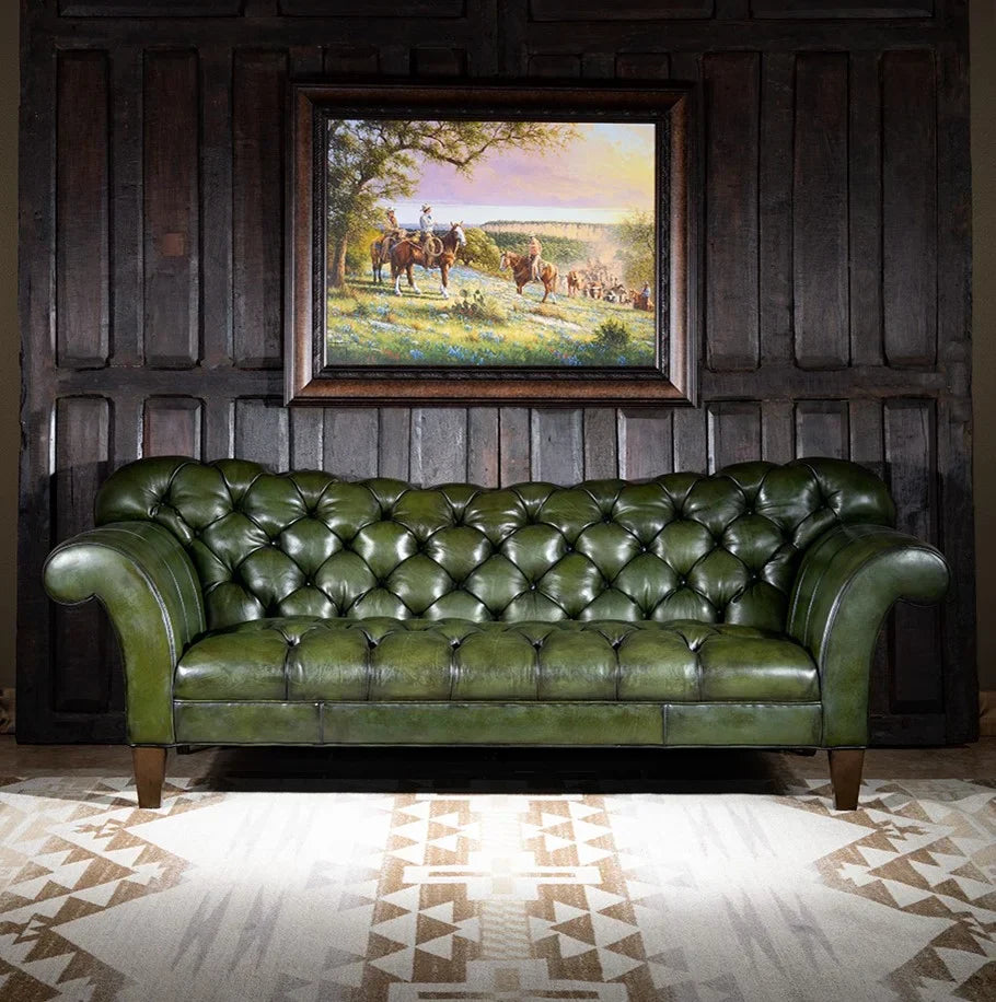 Windsor Olive Green Chesterfield 3-Seater Sofa – Handcrafted Buffalo Leather by J.L.HOME DECOR