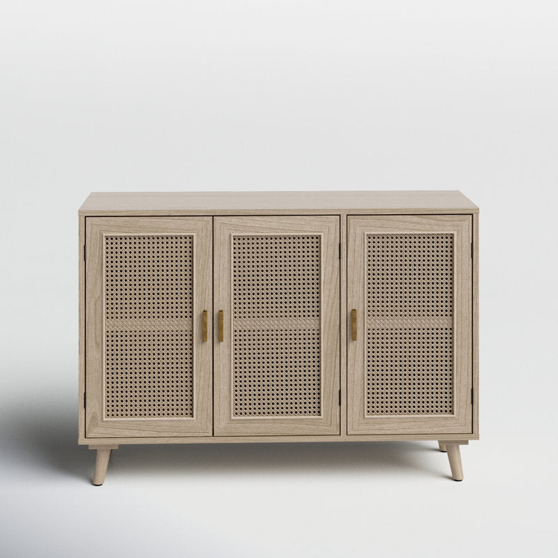 Natural Mango Wood & Rattan 3-Door Console Cabinet | Boho Chic Sideboard | Cane Storage Unit | J.L.HOME DECOR