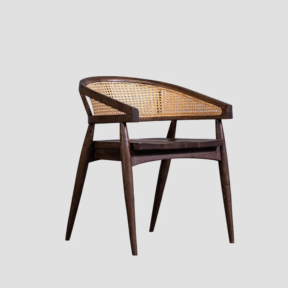 Luna Cane Armchair | Handcrafted Solid Wood Chair with Curved Cane Backrest | Natural Finish | J.L.HOME DECOR