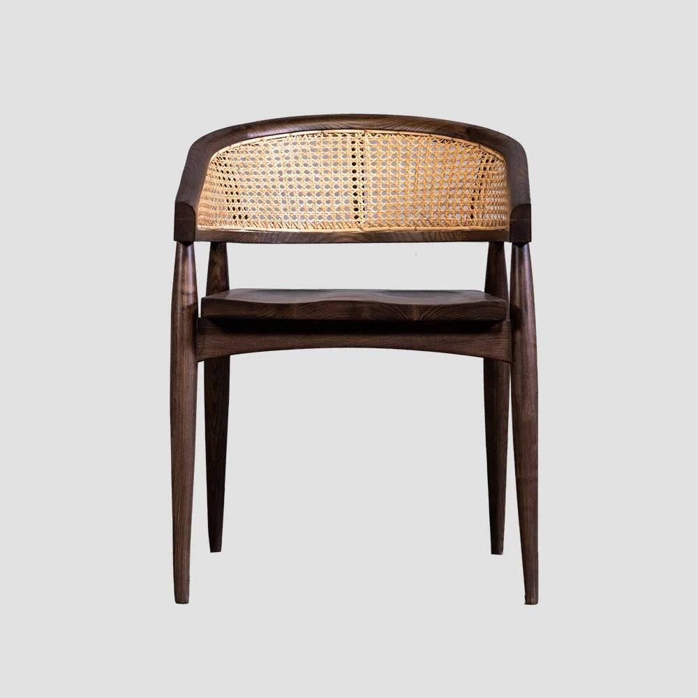 Luna Cane Armchair | Handcrafted Solid Wood Chair with Curved Cane Backrest | Natural Finish | J.L.HOME DECOR