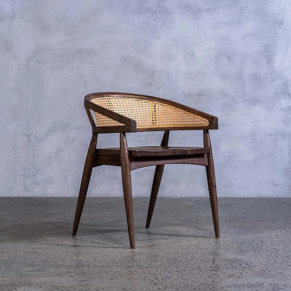 Luna Cane Armchair | Handcrafted Solid Wood Chair with Curved Cane Backrest | Natural Finish | J.L.HOME DECOR