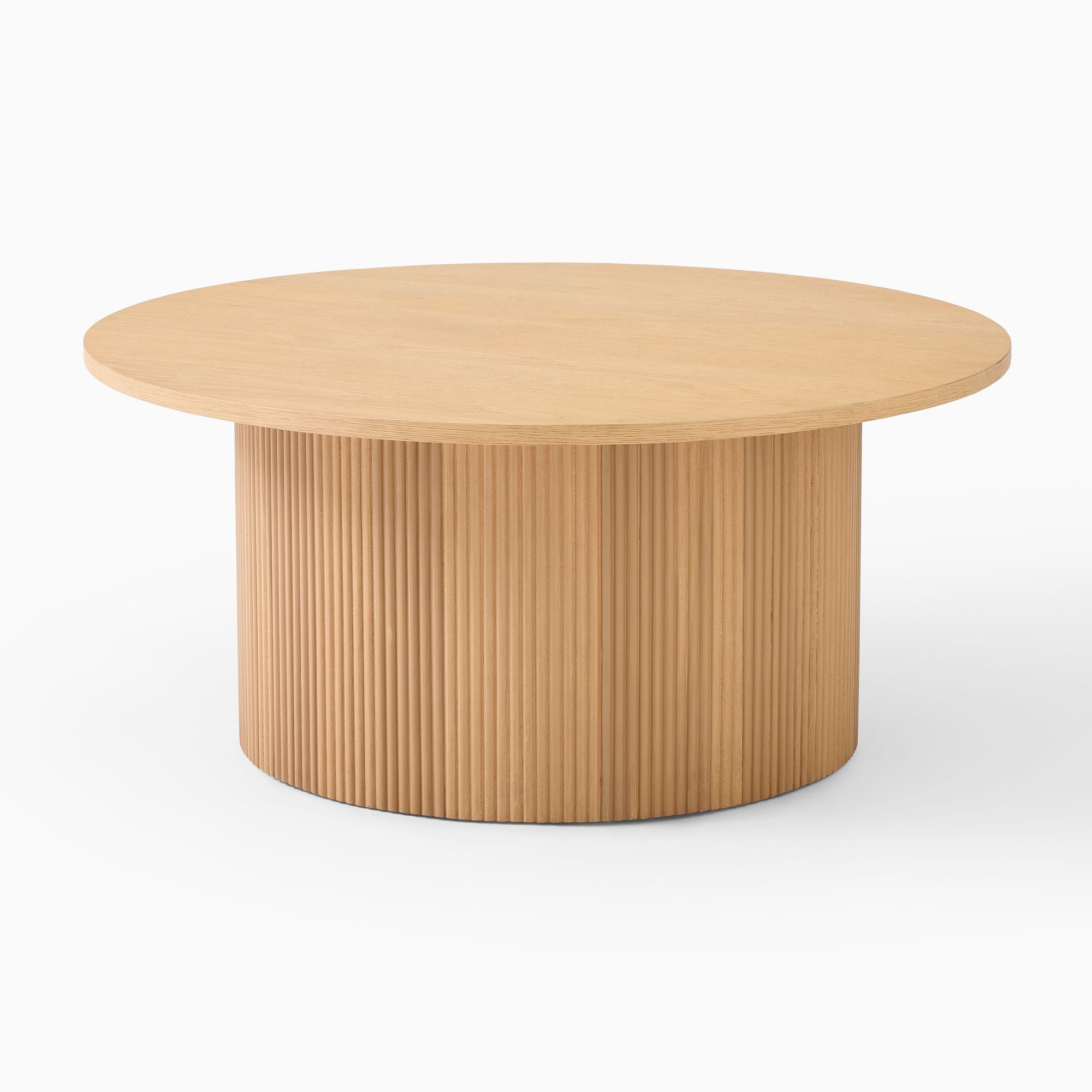 Round Ribbed Solid Wood Coffee Table | Modern Fluted Design | Natural Wood Living Room Centerpiece | J.L.HOME DECOR