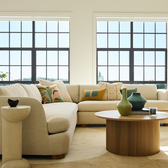 Round Ribbed Solid Wood Coffee Table | Modern Fluted Design | Natural Wood Living Room Centerpiece | J.L.HOME DECOR