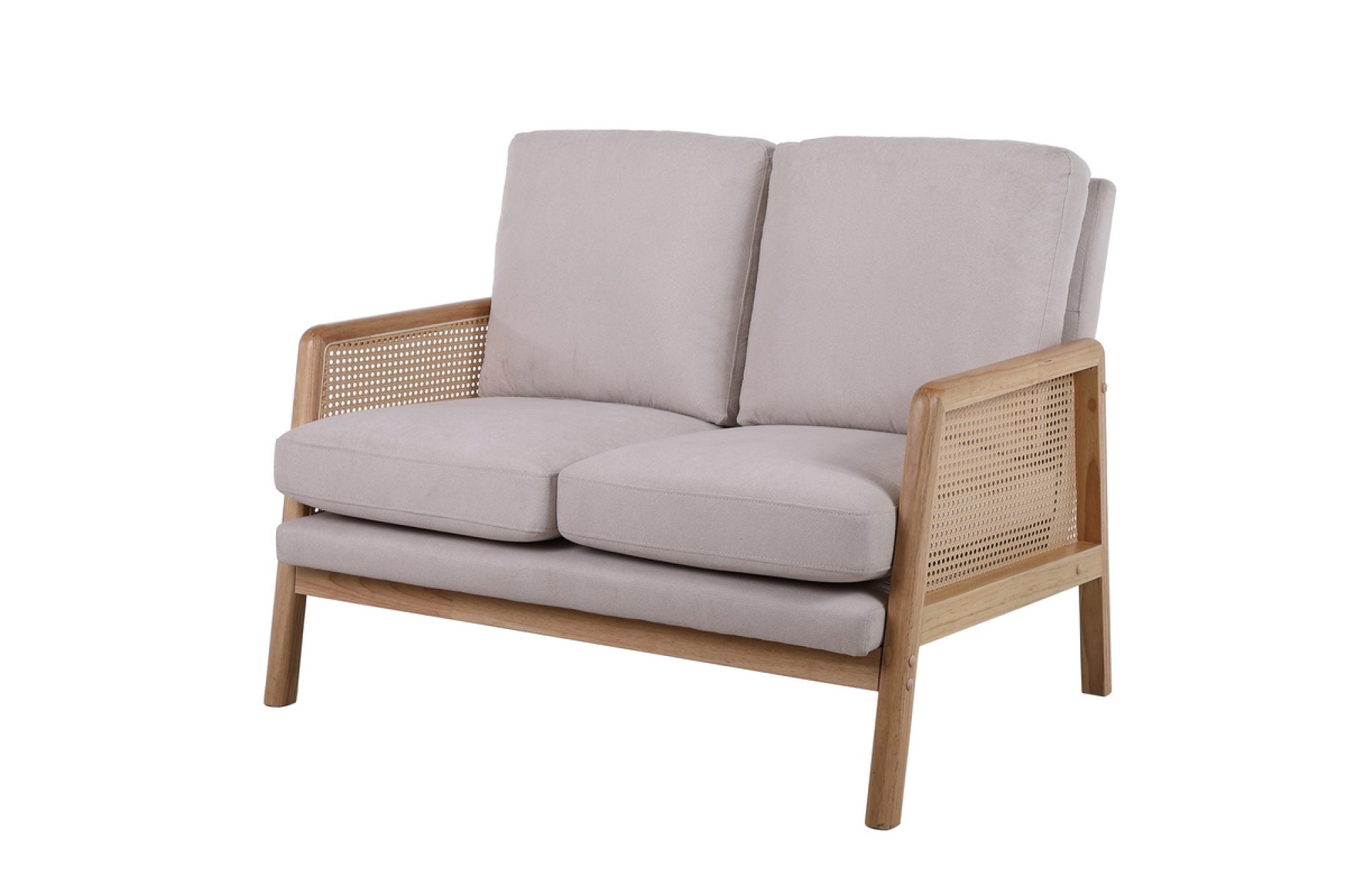 Solid Wood 2 Seater Rattan Loveseat with Cushions | Natural Finish Cane Sofa | Handcrafted Living Room Furniture | J.L.HOME DECOR