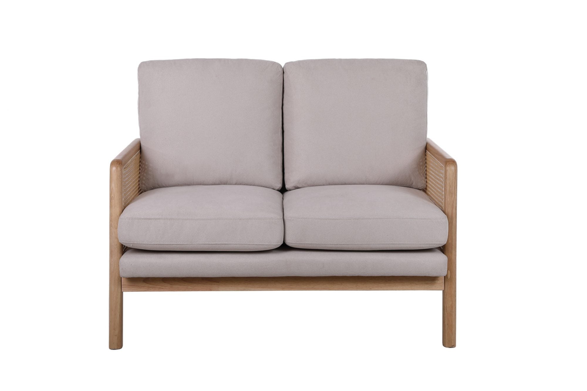 Solid Wood 2 Seater Rattan Loveseat with Cushions | Natural Finish Cane Sofa | Handcrafted Living Room Furniture | J.L.HOME DECOR