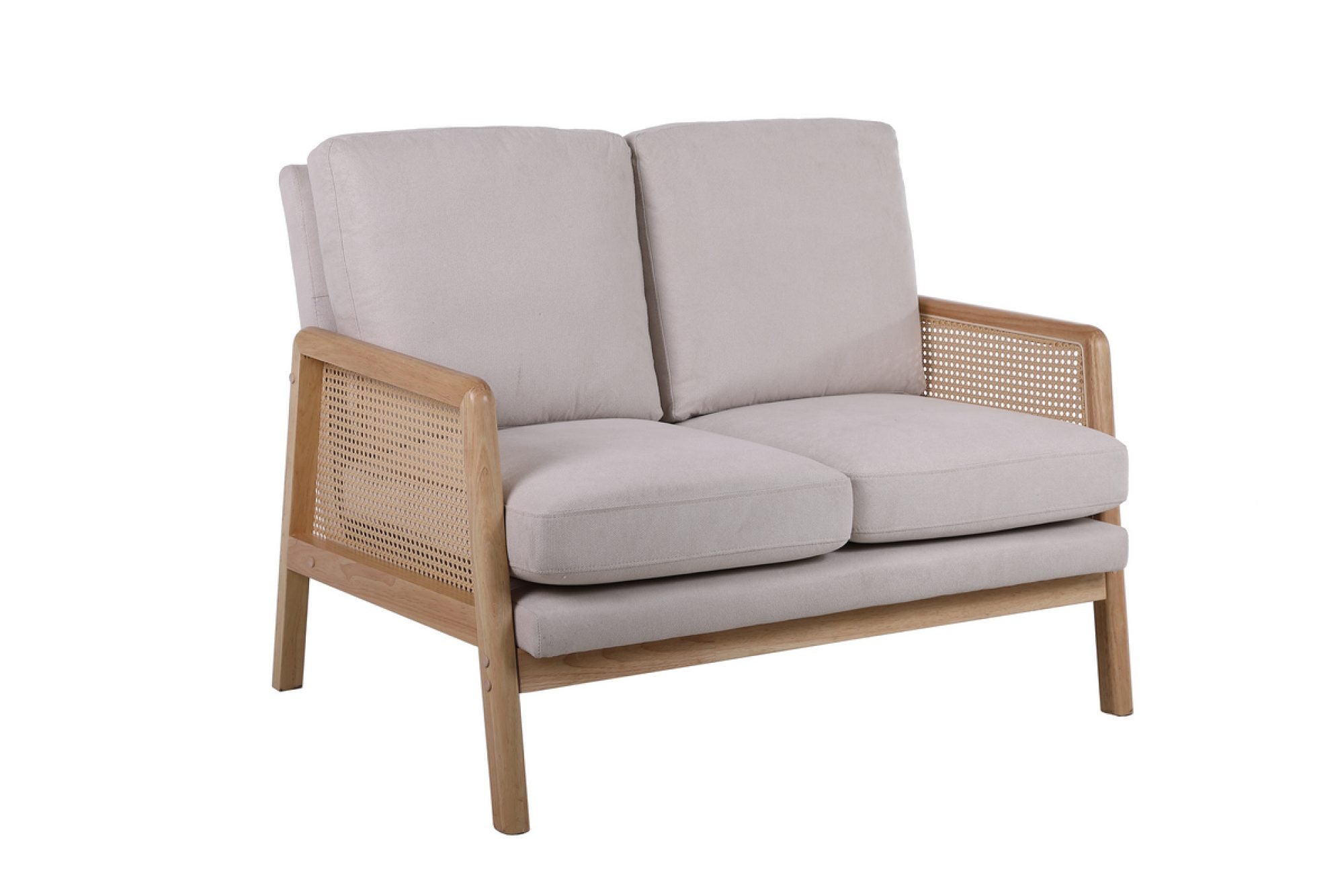 Solid Wood 2 Seater Rattan Loveseat with Cushions | Natural Finish Cane Sofa | Handcrafted Living Room Furniture | J.L.HOME DECOR