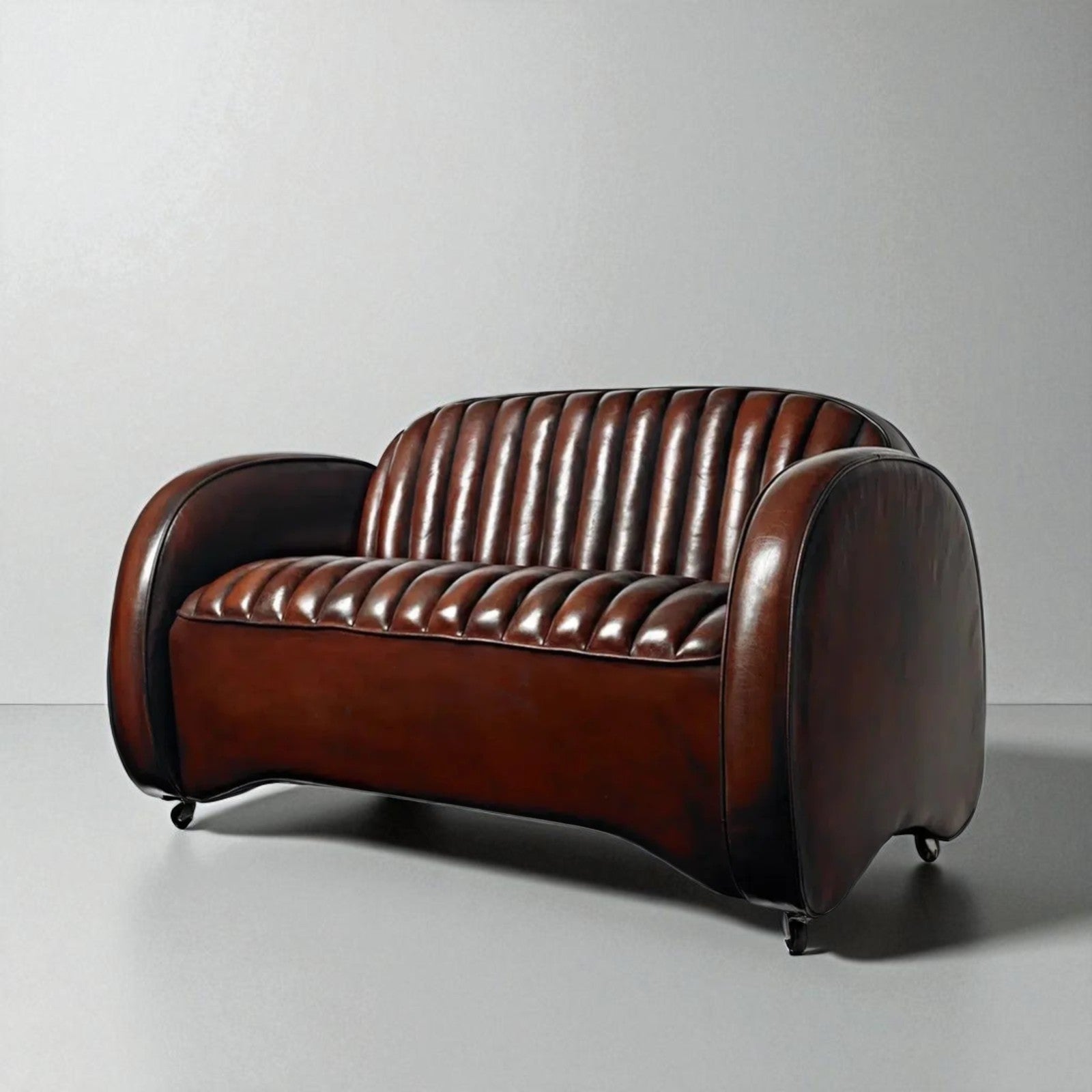 Lombard Chestnut Duo Leather Sofa – Handcrafted 2-Seater by J.L.HOME DECOR