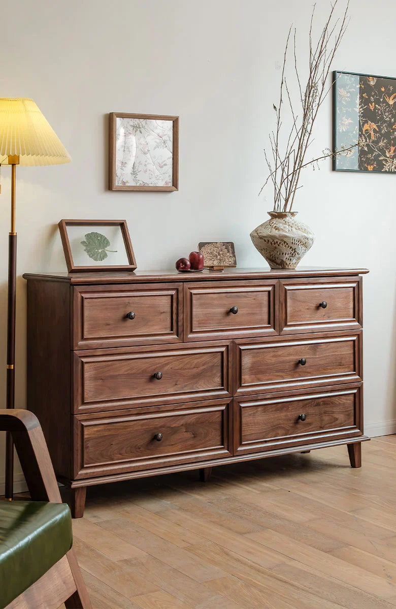 J.L.HOME DECOR Acacia Wood Dresser | Handcrafted 7-Drawer Storage Cabinet | Modern Farmhouse Design - 150x45x85 cm