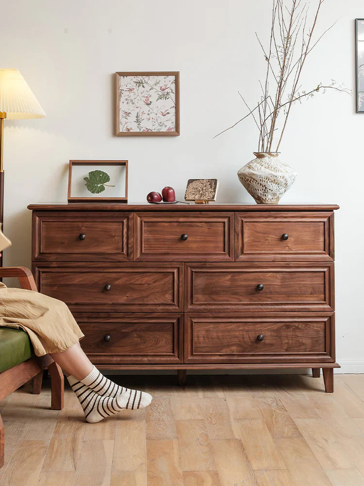 J.L.HOME DECOR Acacia Wood Dresser | Handcrafted 7-Drawer Storage Cabinet | Modern Farmhouse Design - 150x45x85 cm
