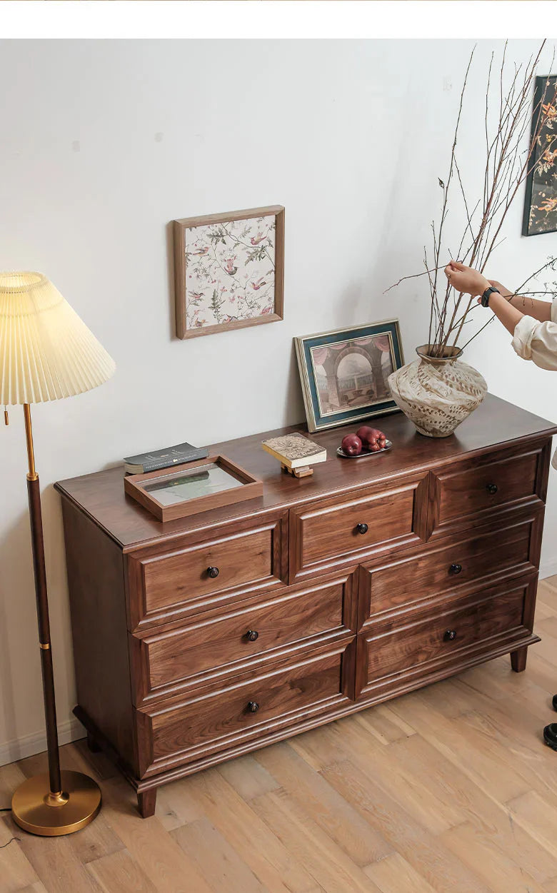 J.L.HOME DECOR Acacia Wood Dresser | Handcrafted 7-Drawer Storage Cabinet | Modern Farmhouse Design - 150x45x85 cm