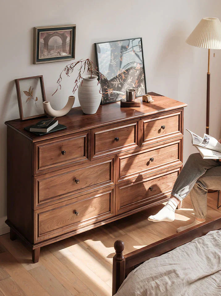 J.L.HOME DECOR Acacia Wood Dresser | Handcrafted 7-Drawer Storage Cabinet | Modern Farmhouse Design - 150x45x85 cm