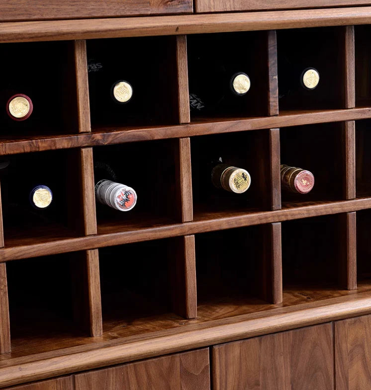 Modern Acacia Wood Display Cabinet | Tall Storage Unit with Glass Doors | Wine Rack & Bar Cabinet | J.L.HOME DECOR