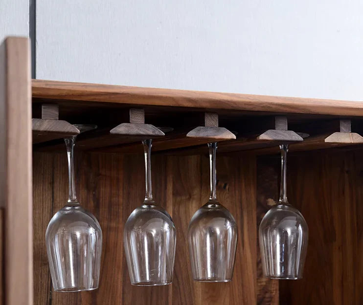 Modern Acacia Wood Display Cabinet | Tall Storage Unit with Glass Doors | Wine Rack & Bar Cabinet | J.L.HOME DECOR